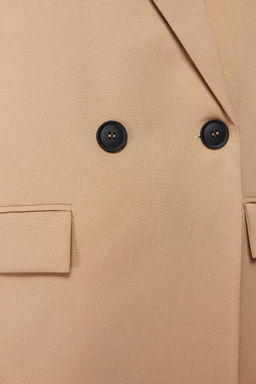 Camel Oversize Duz Kesim Basic Kruvaze Dokuma Blazer Ceket TWOSS24BC00028