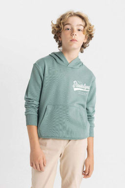 Школьная толстовка с капюшоном и принтом для мальчиков - Defacto фото 3