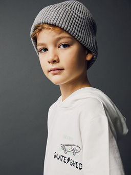 Bask?l? Uzun Kollu Erkek ?ocuk Hoodie
