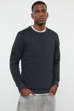 TRENDYOL MAN Siyah Regular/Normal Kesim Ici Polar/S?cak Tutan Sweatshirt TMNAW21SW1208
