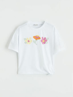 Bisiklet Yaka Bask?l? K?z ?ocuk Ti??rt