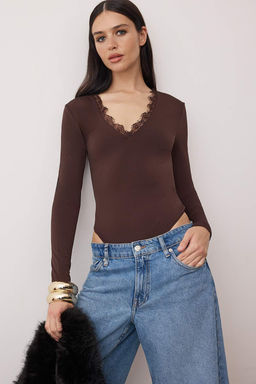 Kahverengi Orme Danteli Yaka Detayl? Body TPRAW25BD00007