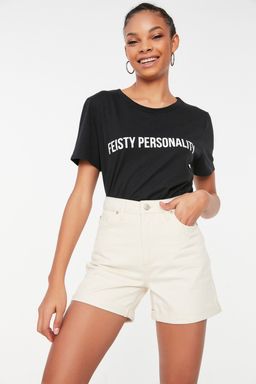 TRENDYOLMILLA Ekru Pacas? Katlamal? Yuksek Bel Denim Sort TWOSS20SR0231  фото 8