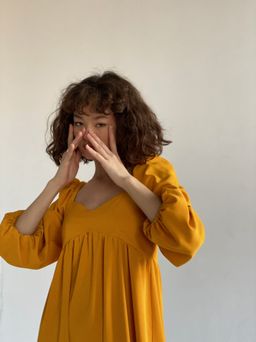 Платье-миди с пышными рукавами в цвете манго - Martichelli фото 18