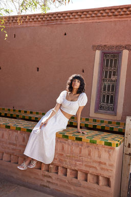 Ekru Brode Kumas Klos Maxi Boy Dokuma Etek TWOSS24ET00069