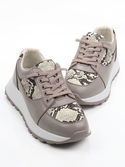 03-A847-11 GRAY/BROWN Кроссовки женские (натуральная кожа)
