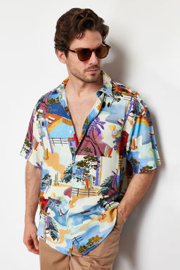 TRENDYOL MAN Cok Renkli More Sustainable Oversize Fit %100 Viskon Bask?l? K?sa Kollu Salas Gomlek TMNSS24GO00056 - Trendyolmilla фото 2