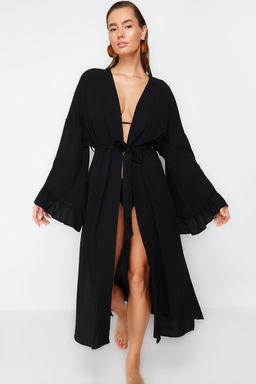 Plaj Giyim Siyah Kusakl? Maxi Dokuma F?rf?rl? Flaml? Pamuk Kimono&Kaftan TBESS24KM00026 - Trendyolmilla фото 3