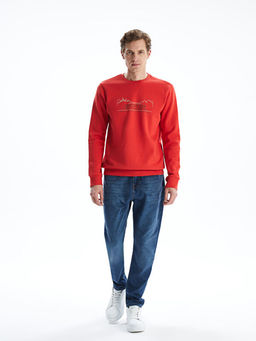 Bisiklet Yaka Bask?l? Erkek Kal?n Sweatshirt