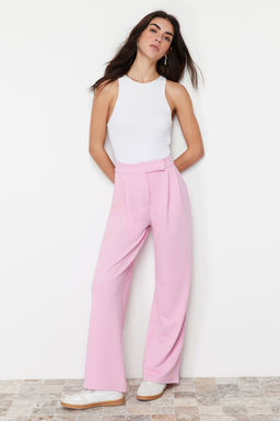 Pembe C?rt C?rt Kapamal? Yuksek Bel Pileli Wide Leg/Genis Kesim Orme Pantolon TWOAW24PL00177