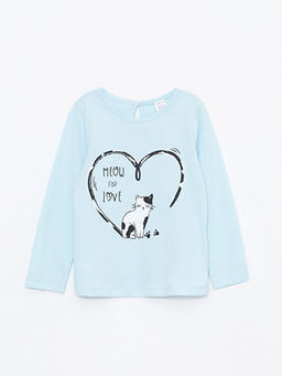 Bisiklet Yaka Uzun Kollu Bask?l? K?z Bebek Ti??rt