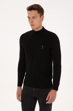 Erkek Slim Fit Yar_m Bal_k__ Yaka Siyah Kazak - U.s. polo assn фото 3