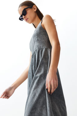 Antrasit Eskitme Skater Kare Yaka S?f?r Kol Orme Maxi Elbise TWOSS24EL00586 - Trendyolmilla фото 3