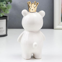 Фигурка керамика «Мишка в короне», бело-чёрный с золотом, 14.5×7×7 см