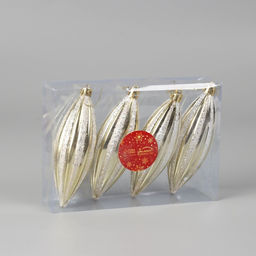 Ёлочные игрушки набор 4 шт. Сосулька полосатая блестящая 13.54.5 см, золотисто-белый - Зимнее волшебство фото 2