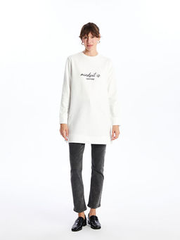 Bisiklet Yaka Bask?l? Kad?n Sweatshirt Tunik