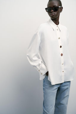 CONTRAST BUTTON SATIN SHIRT - Zara фото 2