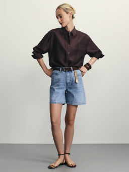 Джинсовые шорты А-силуэта с поясом / Zarina фото 2