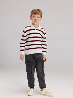 Polo Yaka ?izgili Erkek ?ocuk Triko Kazak