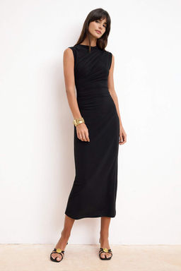 Siyah Duz Bodycon Dik Yaka Kolsuz Midi Esnek Orme Elbise TWOSS26EL00370 - Trendyolmilla фото 2