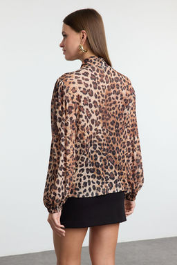 Cok Renkli Leopar Bask?l? Kopuk Orme Bluz TWOAW25BZ00279
