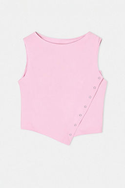 Pembe Fitted/V_cuda Oturan Kay_k Yaka Kolsuz Pamuklu Esnek _rme Bluz TWOSS26BZ00035