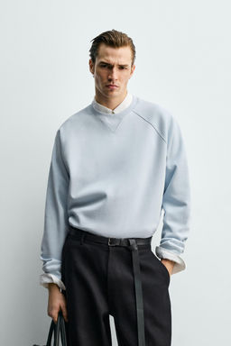 SUDADERA LAVADA ESTRUCTURA PIQU? / Celeste - Zara фото 2
