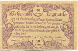 Банкнота 10 геллеров 1920 года Австрия  Унгенах (нотгельд)