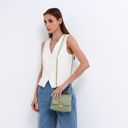 Сумка женская мессенджер на клапане, 17.5×6×14.5 см, оливковая