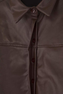 Koyu Kahverengi Crop Deri Gomlek TWOAW26GO00025 - Trendyolmilla фото 7