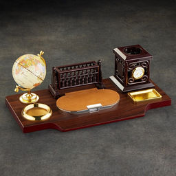 Набор настольный, органайзер 6 в 1, с визитницей и часами, вишня