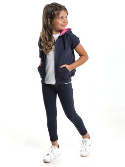 Жилетка для девочки на молнии с капюшоном UD 0671 т.синий - Mini maxi фото 2