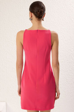 Pembe Duz Kesim Dikis Detayl? Mini Dokuma Elbise TWOSS25EL00127