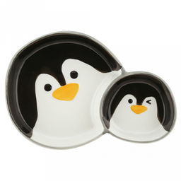 Блюдо керамическое "Пингвин" 247х170х35мм, 400мл, с соусником 108х100мм, 160мл, с деколью, черный/белый, в коробке (Китай)