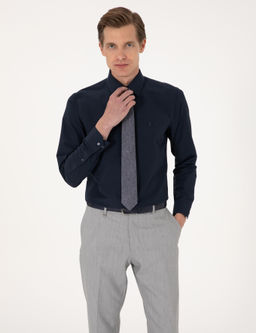 Lacivert Slim Fit Uzun Kollu Basic G_mlek