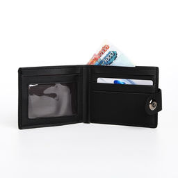 Портмоне мужское на магните, отдел для купюр, для карт, чёрное
