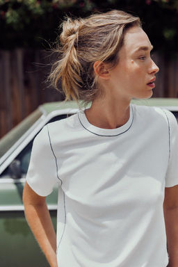 SHORT SLEEVE KNIT TOP WITH PIPING - Zara фото 5