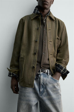 VINTAGE-EFFECT SUEDE LEATHER JACKET - Zara фото 16