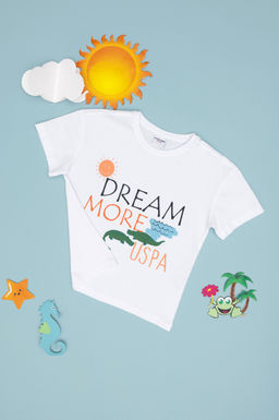 Erkek _ocuk Beyaz Oversize Bisiklet Yaka Ti__rt Sepette S_rpriz _ndirim