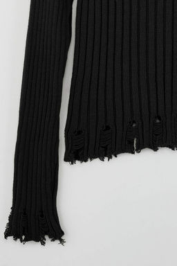 Siyah K?sa/Crop Etek Ucu Ak?tma Detayl? Triko Kazak TWOAW26KZ00102