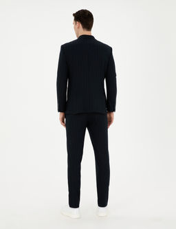 Lacivert Ekstra Slim Fit _izgili Kruvaze Tak_m Elbise