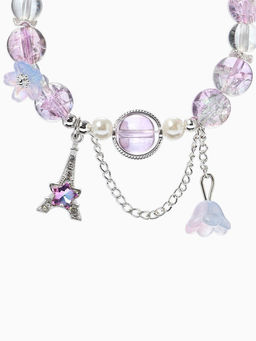 Браслет с подвесками "Сахарный" башня с цветами, шар №10/8, цвет фиолетово-розовый в серебре   10967