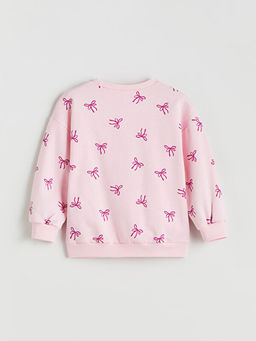 Bisiklet Yaka Fiyonk Bask?l? K?z ?ocuk Sweatshirt 2li