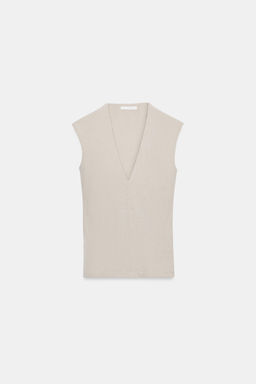 CAMISETA RIB ESCOTE PICO / Beige - Zara фото 5