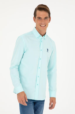 Мужская базовая рубашка зеленого цвета с длинным рукавом Неожиданная скидка в корзине