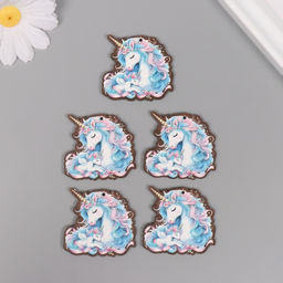 Цена за 10 шт. Декор для творчества дерево Семья единорогов, 4?4.2?0.3 см