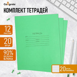 Набор тетрадей 12 листов в линию Зелёная обложка, белые листы 20 шт.