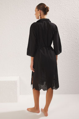 Plaj Giyim Siyah Dokuma Brodeli Midi Elbise TBESS25EL00009 - Trendyolmilla фото 5