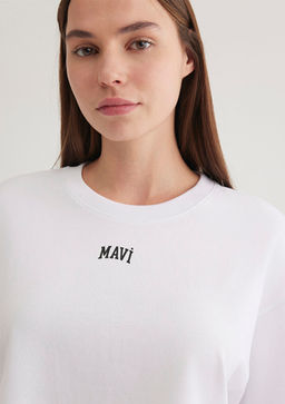 Mavi Logo Bask?l? Beyaz Crop Tisort  фото 6