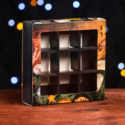 Цена за 2 шт. Коробка под 9 конфет новогодняя «Мандарины», 13.5×13.5×3.5 см